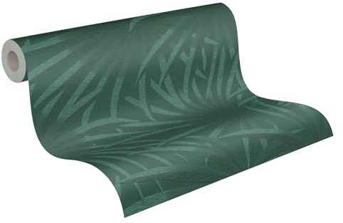 A.S. Création Casual Living 393383 Papier peint intissé Motif feuilles de palmier Vert foncé 10,05 m x 0,53 m Fabriqué en Allemagne