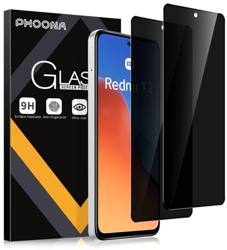 Phoona Sichtschutz Schutzfolie für Xiaomi Redmi 12 4G/5G,[2 Stück] Anti Spy Displayschutzfolie, Privatsphäre Sichtschutzfolie 9H Härte Gehärtetes Glas Blasenfrei Privacy Folie