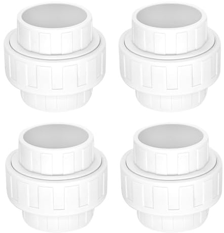 4 Pack 1-1/2 PVC Union Coupling Pipe Fitting (Socket x Socket), 1-1/2 inch PVC Slip Union Adapter Coupling Schedule 40, EPDM O-Ring, White SCH 40