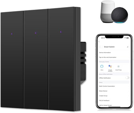 CNBINGO Smart Lichtschalter Unterputz in Schwarz, WLAN Wandschalter, 3-Fach