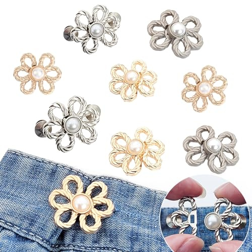 8 pares Alfileres de Botones Para Vaqueros con Forma de pétalo, Clip para Hacer Pantalones Ajustados, Hebillas de Cintura Ajustables Sin Clavos, para Jeans Ropa Holgada