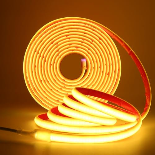 XUNATA COB Neon LED Streifen, 12V 320LEDs/m Superhell Hohe Dichte IP68 Wasserdicht, Flex Selbstklebend Diffusion COB LED Schlauch Lichtband Strip für Festival Party DIY Deko (Warmweiß, 2M)