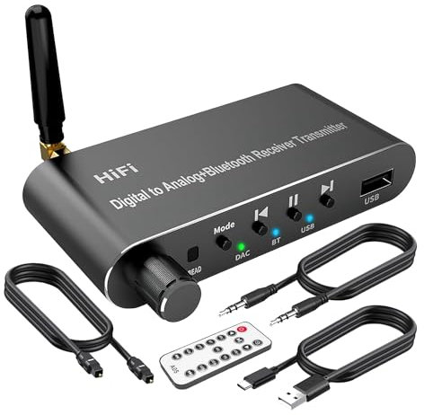 Lanko Trasmettitore-Ricevitore Bluetooth 5.1 Convertitore Audio Digitale-Analogico Coassiale verso Analogico in Lega di Alluminio Nero per Televisione, Giochi