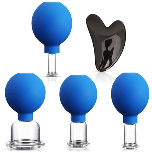 Schröpfgläser mit Ball: 5 Stück Schröpfgläser aus Echtglas, Schröpfgläser mit Saugball & Faszienschaber, Feuerlosen Schröpfen Schröpfglas-Set Vakuum Cupping Schröpfgläser Professionellen, Original