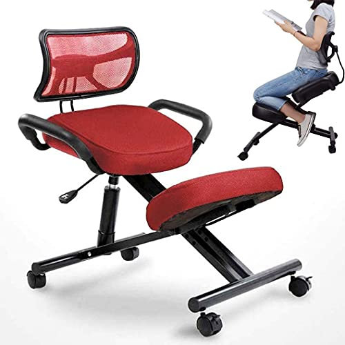 Ergonomischer Kniestuhl mit Rückenstütze – Hochverstellbarer Hocker für Zuhause/Büro, verbessert die Körperhaltung mit abgewinkeltem Sitz & Komfortkissen – Rolle im Lieferumfang enthalten