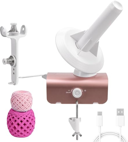 Winartton Yarn Winder, Electric Yarn Ball Winder for Crocheting, Heavy-Duty 10 oz Large Capacity Automatic Yarn Cake Winder Spinner Roller, Ideal Crocheting Tools for Knitting Lovers, Rose Gold