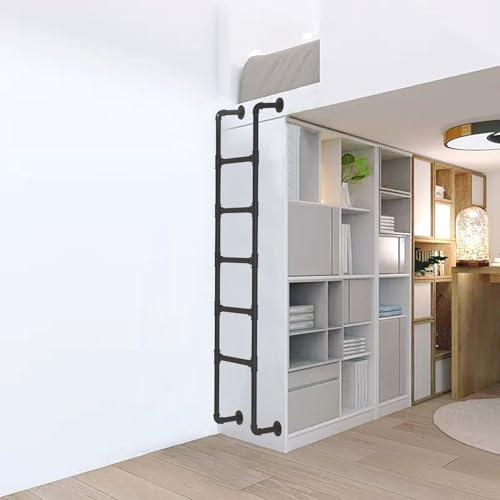 Stepladders,Loft Ladder Bunk Bed Ladder, 2-4 Storey Attic Stairs Basement Window Well Egress Ladders for Home Climbing Escape Ladder, Black Metal Steps Ladder for Warehouse Roof Outside Wall