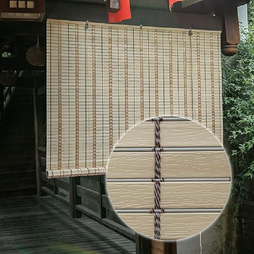 Roller blind bamboo roller blind made of PVC material, width 50-150cm, waterproof and mildew-resistant roller blinds for outdoor pavilion garden, window privacy roller blinds(Size:110x155cm)