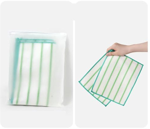 MEKPAM 10 Pcs De Chiffon À Vaisselle pour La Cuisine,Tampon À Récurer Épais Double Couche Non Pelucheux,Chiffon De Nettoyage Antiadhésif en Fibre De Bambou