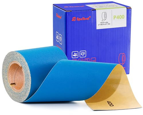 SpeTool Rollo de papel de lija de 70 mm x 8 m, grano 400, PSA, cerámica, rollo de papel de lija de óxido de aluminio, autoadhesivo, para coches, bloques de lijado de mano, madera, metal y plástico
