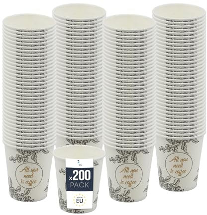 BenBow Kaffeebecher 250 ml x 200, Pappbecher zum Mitnehmen, Einwegbecher für Unterwegs, All You Need Is Coffee, Kaffee Becher für Büro und Kaffeemaschinen, Robust und Praktisch