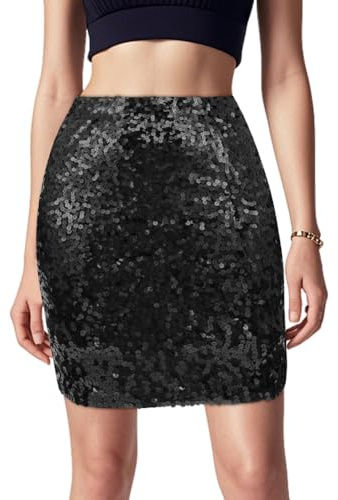Aolso Glitzer Rock Pailletten, Pailettenrock Für Damen Glitzer Rock Kurz Damen Sexy Midi Skirt Hüftrock mit Elastische Taille Party Rave für Fasching Karneval Party Festival(Schwarz-M)