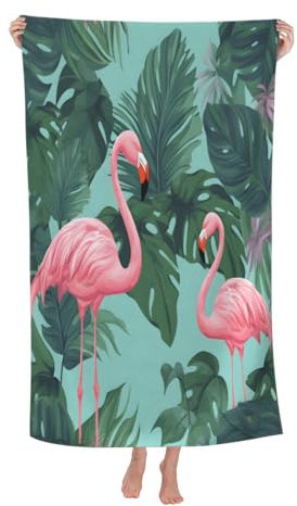 Duschtücher Rosa Flamingoblätter Schwimmbadtuch Mikrofaser Strandtuch Leichtes Stranddecke Für Spa Sauna 80X130Cm
