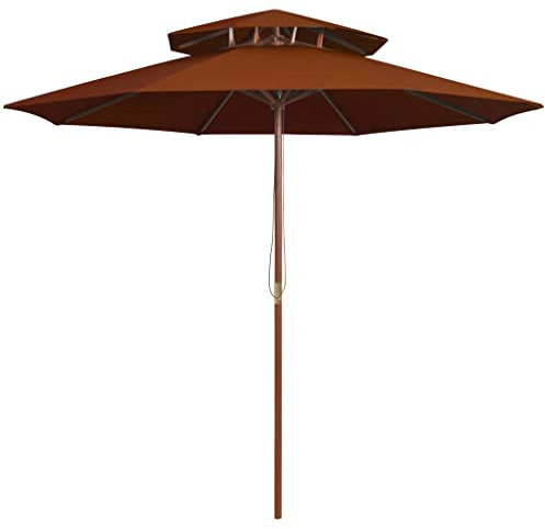 JHQHSM Ombrellone a Due Livelli con Palo in Legno, Ombrellone da spiaggia Decentrato Parasole Ombrelloni da esterno Ombrellone da giardino Per Piscina Giardino Spiaggia di sabbia 270 cm Terracotta