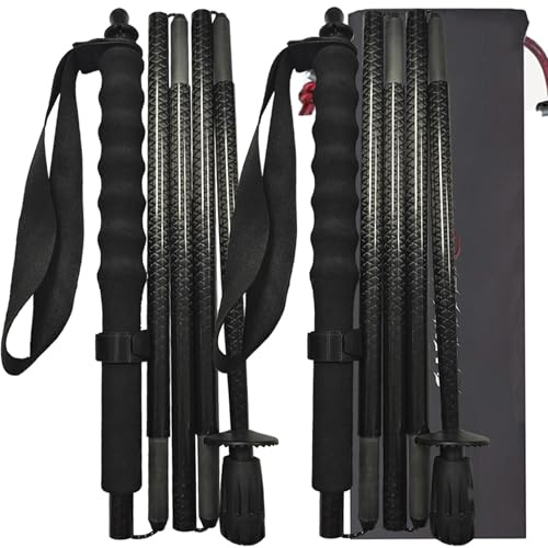 5-Section Carbon Fiber Trekking Poles, Lightweight and Durable 2-Pack, Foldable, Straight Grip, Suitable for Hiking, Trekking and Mountaineering (Black-2, 120CM)