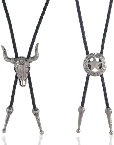 2 Set 70cm Cowboy Kostüm Herren Ties Krawatte-Leder Kette Halskette Western Sheriff Stern Accessoires Bolo Tie Krawatte Wilden Westen Cowboy Zubehör für Partys und Wilder Westen Kostüm Herren(Bronze)