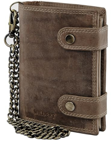 Wildery® Portafoglio RFID da motociclista con catena, da uomo, formato verticale, idea regalo da uomo/#Vintage Chain WI110 (nero), marrone scuro, m, Classico