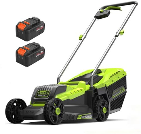 Naturalpowev Tondeuse à Gazon électrique, Tondeuse autotractée sans Fil avec 2 Batteries Lithium de 4 Ah et Panier de ramassage, 3 hauteurs réglables, Tondeuse poussée pour Jardin