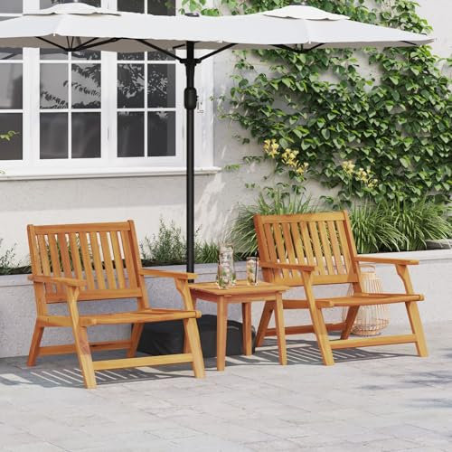 Homgoday Gartenstühle mit Tisch 3 Stück Massivholz Akazie Gartenstuhl Gartensessel Garten Essstühle Balkonstühle Stuhlset Gartenmöbel Balkonstuhl Terrassenstühle