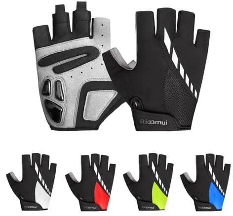 Rioomui Cycling Gloves,Gel Padded Bike Gloves for Men Cycling,Anti-Slip & Shock-Absorbing Lightweight & Breathable Design Road Bicycle Half Finger for Women 2503-Black-M