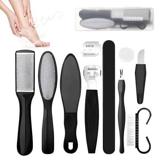 Rynvarl Set Pedicure 10 in 1, Lima per piedi in acciaio inox, Raschietto per calli, Tronchesi per unghie, Strumenti professionali per rimuovere la pelle morta, Cura dei piedi per uomini e donne