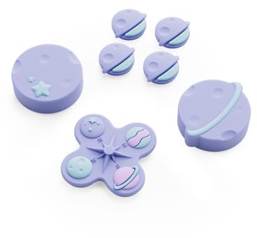 GeekShare Cross D-Pad Lot de capuchons de touches en silicone pour Switch 2, autocollants ABXY, accessoires de protection antidérapants et confortables (planète porte-bonheur)