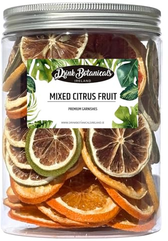 Drink Botanicals Ireland Mixed Dehydrated Citrus Fruits | Dried Orange, Lime, Lemon, Grapefruit Slices | 50+Slices | 100% Natural | Cocktail Garnishing, Wreath, Cakes | 5.29 oz,150G | Recyclable Jar