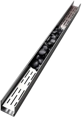Desagüe de patio decorativo estrecho, sistemi de canal de drenaje de acero inoxidable con placa superior de guijarros, canal oculto en forma de U y rejilla, drenaje rápido, para aceras, balcones(6.5x6