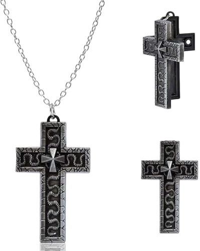SoundZero Croix ancienne, Collier en forme de croix avec compartiment secret, Pendentif de personnage de dix formes, croix traditionnelle coréenne, Pendentif Mystérieux (noir)