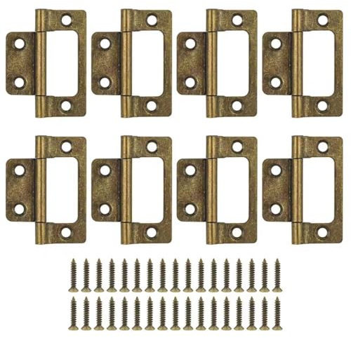 MABAHON 8Pcs Antique Hinges,Bronze Flush Hinges(2 inch) with 34PCS Screws