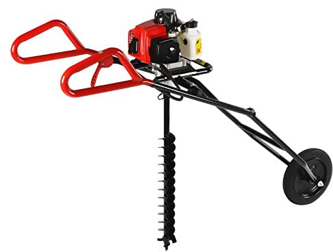 LENDISIY Tarière à essence 63CC 3HP 8800±300 tr/min 2 temps Longueur de foret 80 cm Foret de sol avec double foret hélix pliable Brouette