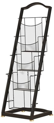 Pärmställ, 4/5-lagers Golvtidningsförvaring, Tidningsställ I Järn, Platsbesparande, For Kontor, Utställningshallar, Sovrum, Skolor, Bibliotek(Black,4-layer)