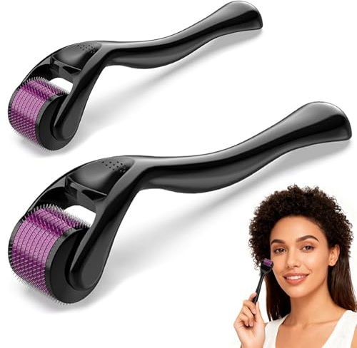 2PCS Derma Roller, 1.0mm Beard Growth Microneedle Roller, Microneedling Roller for Hair Growth Suitable Men and Women (Purple)