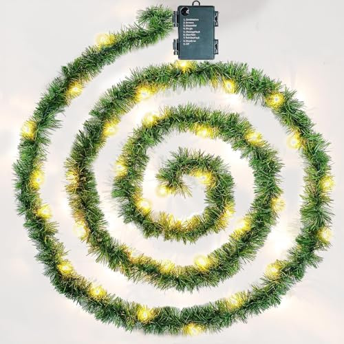 Weihnachtsgirlande mit Beleuchtung, mit Beleuchtung, 4.5M Weihnachtsdeko Girlande mit 50 LED Lichter, 50 LED Lichter, IP44 IP44 Beleuchtet für Weihnachtsdeko Innen Außen Weihnachtsbaum Treppe (Grün)