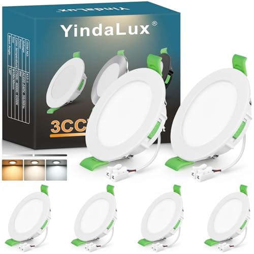 YindaLux 6x LED Einbaustrahler 230V Dimmbar 8W IP44 Weiß Loch 75-90 mm | 800lm, IP44, ultraflach, 3 Lichtfarben 2700K/4000K/6500K wählbar, Flimmerfrei, für Bad, Küche und Wohnzimmer