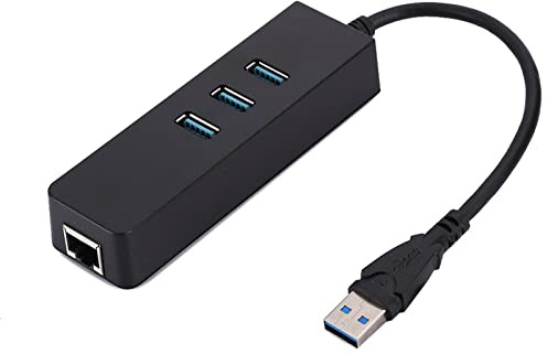 Adaptador convertidor Ethernet USB 3,0 HUB a RJ45 Gigabit LAN Unidad HUB USB de 3 Puertos para Ordenador portátil de Escritorio ABS Negro 11cm