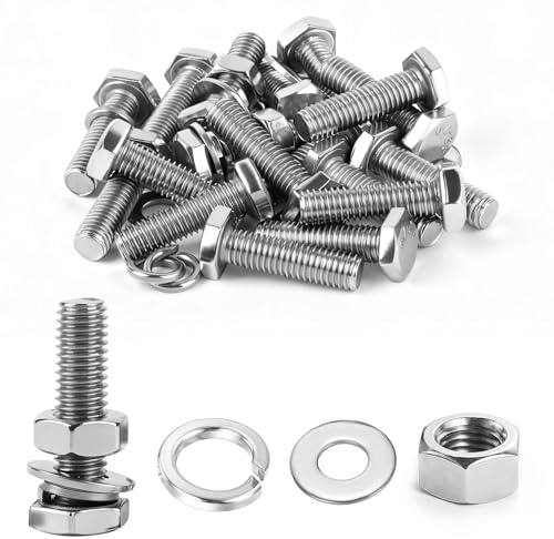 15 PiezasTornillos M8 x 30mm, Tornillos con Tuercas, Tornillos Cabeza Hexagonal y Tuercas de Acero Inoxidable, Tornill con Tuerca con Arandelas Elásticas para máquina
