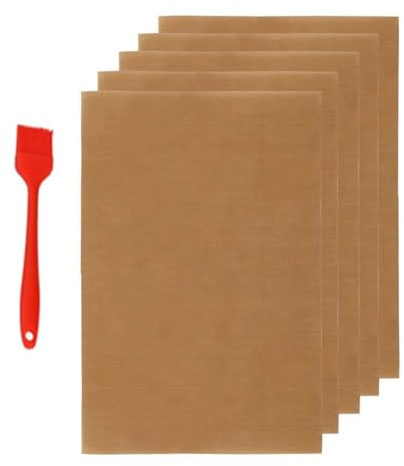 Homeponnew BBQ Grillmatten 5er Set - Wiederverwendbare Kupfer Antihaft Grillmatten für Outdoor Kochen, Backen & Braten, 33 x 40 cm, Geschirrspüler