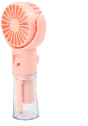 Ventilador recargable de mano con spray giratorio de agua, velocidades de viento ajustables y carga tipo C para uso diario (rosa)
