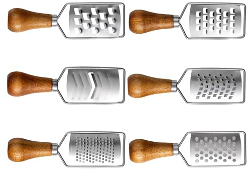 BESPORTBLE Ensemble 6 Râpes Cuisine en Acier Inoxydable avec Manche en Bois Mini Râpe à Fromage Trancheuse et Coupe-légumes Outils Compacts Cuisine Voyage et Pique-niques
