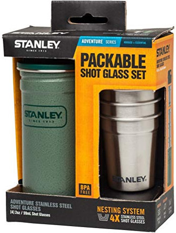 Stanley Adventure 4er-Schnapsbecher-Set mit Behälter, 4 x 6 cl, 18/8 Edelstahl, Schnapsgläser Pinnchen Shotgläser