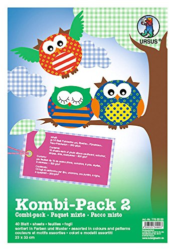 Ursus 7780000 - Kombi Pack 2, 40 Blatt, in verschiedenen Farben und Mustern, ca. 23 x 33 cm, aus Fotokarton 300 g/qm, ideal für kreative Bastelarbeiten