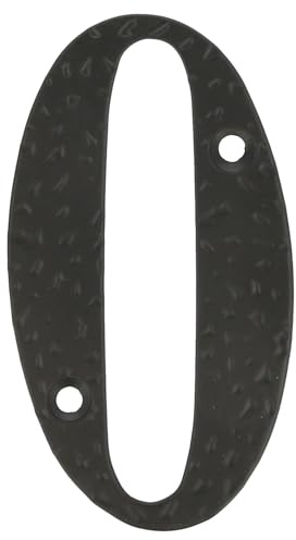 Amig - Numéro pour maisons ou portails | # 0 | 100 x 65 mm | Pour murs ou murs extérieurs de logements | Acier fini noir époxy | Style forgé | Comprend chevilles et tire-fonds