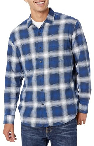 Amazon Essentials Men's Long-Sleeve Flannel Shirt (Available in Big & Tall), Blue White Large Plaid, L