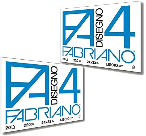 Fabriano F4 Liscio Album da Disegno, 24 x 33 cm, Set da 2 Blocchi