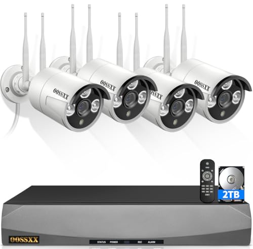 Dual Antennas for Wi-Fi Enhanced AI Human Detected 2K 3.0MP Wireless Security Camera System, Surveillance DVR Kits with 2TB Hard Drive, 4Pcs Outdoor WiFi Security Cameras, with Audio, Night Vision