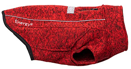 iEnergy™ OSC isolierende und warme Outdoor-Hundejacke mit Fleece-Innenfutter, windabweisender, ultraleichter und reflektierender Hundemantel, Ganzjahres-Hundeviespullover (Rot, Mittel)