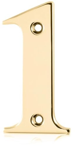 XFORT Polished Brass Front Door Number 1, House Number Suitable for All Door Types including Wooden, uPVC, and Composite.