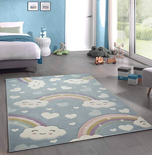 CARPETIA Kinderteppich Kinderzimmerteppich Babyteppich Regenbogen und Wolken blau Größe 160x230 cm