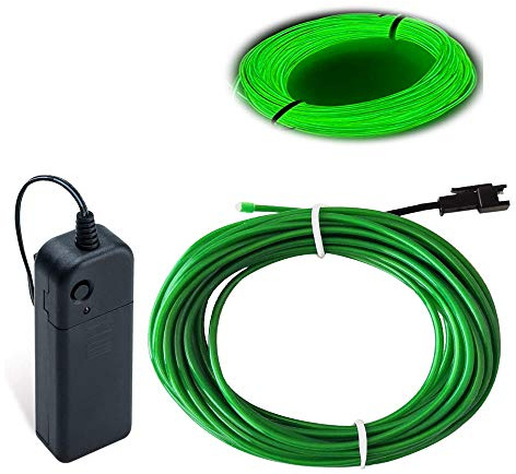 Balabaxer EL-Draht, grün, 3 m, Neonlichter, Rauschunterdrückung, Neon-leuchtend, Stroboskop, Elektrolumineszenzdraht für Halloween, Partys, Schwarzlicht-Lauf, DIY-Dekoration